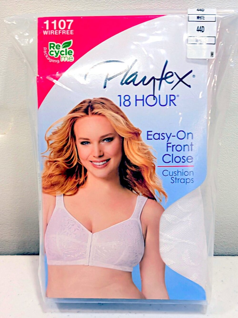 Playtex 18 Hour 44D White Wirefree Front Close No Padding Bra 1107